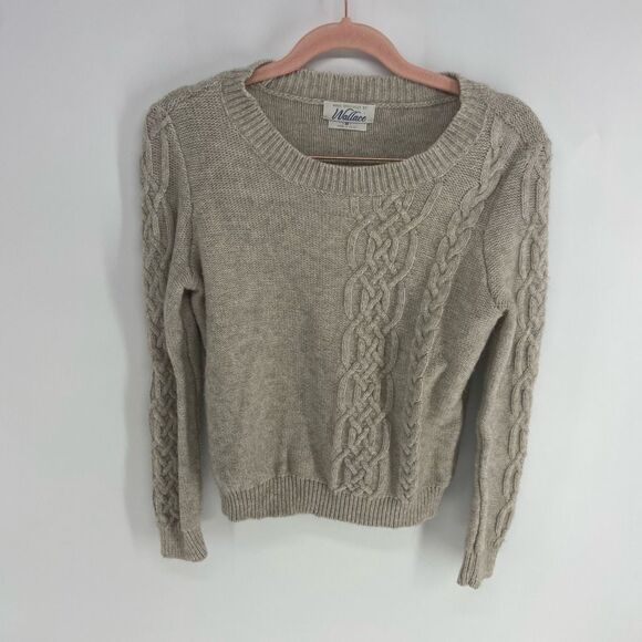 Wallace Women's Oatmeal Brown Cable Knit Wool Yak Pullover Sweater Medium - Picture 1 of 5